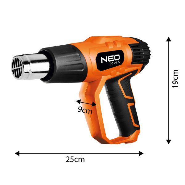 NEO Tools Kuumaõhupüstol 2000 W, I: 50 °C, II: 70-600 °C, kohver, digitaalnäidik