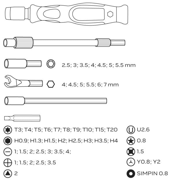 NEO Tools Täppiskruvikeeraja otsakud hoidikuga, 45 osa