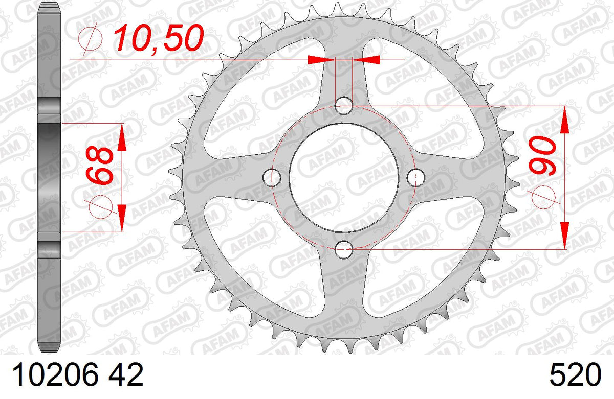 AFAM Tagumine hammasratas 10206-42, 42z, samm 520, teras