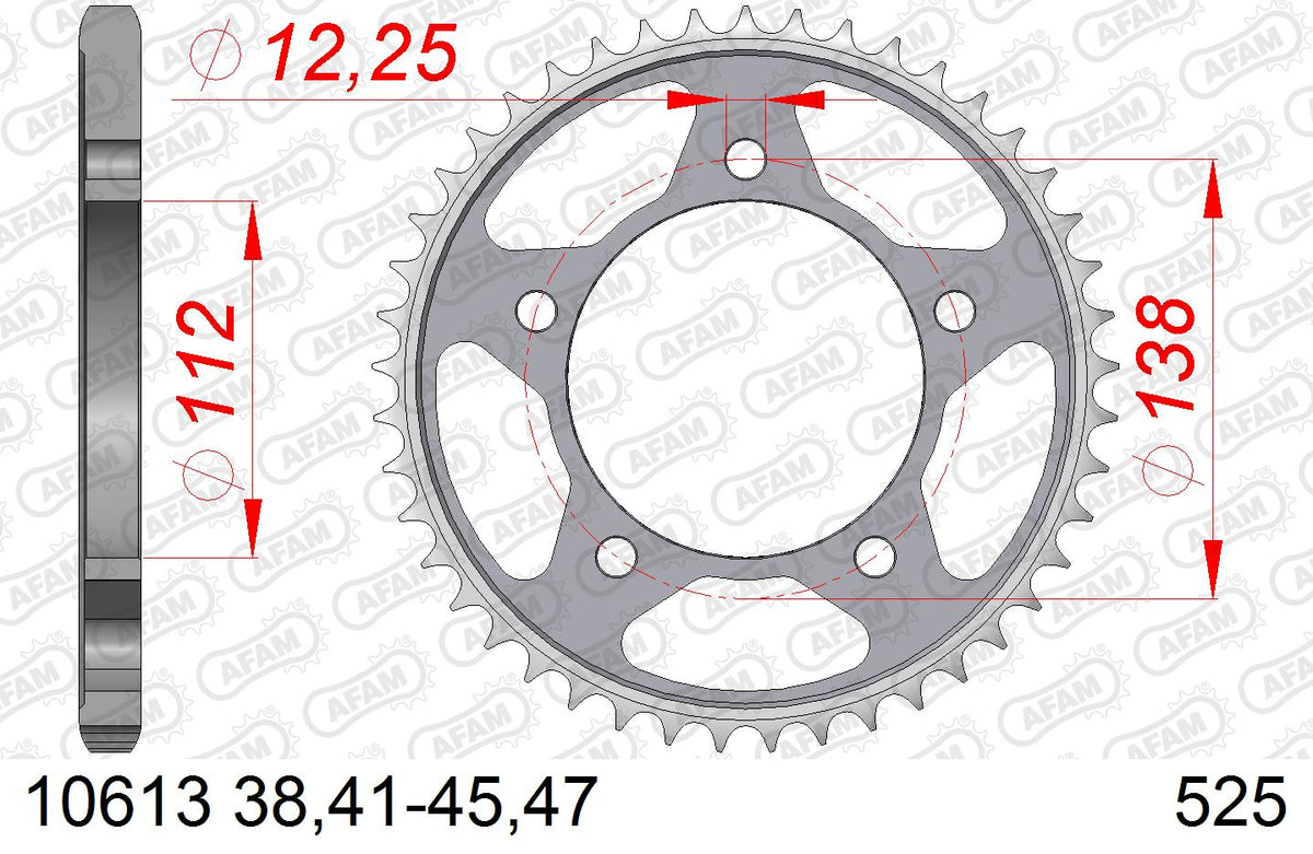 AFAM Tagumine hammasratas 10613-38, 38z, samm 525, teras