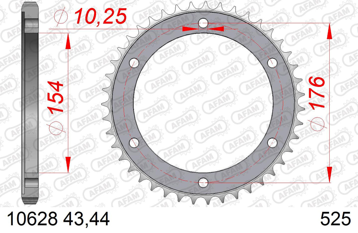 AFAM Tagumine hammasratas 10628-43, 43z, samm 525, teras