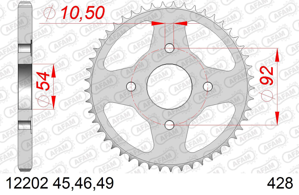 AFAM Tagumine hammasratas 12202-49, 49z, samm 428, teras