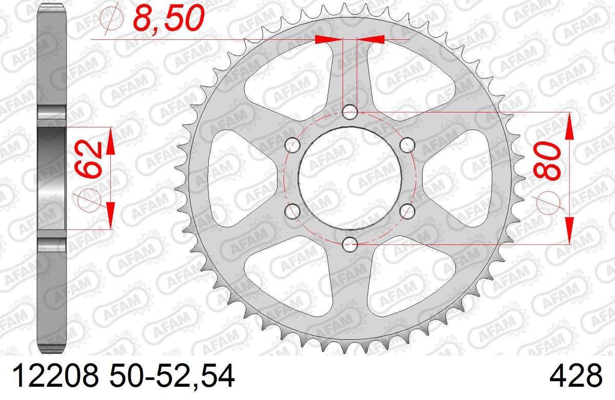 AFAM Tagumine hammasratas 12208-52, 52z, samm 428, teras
