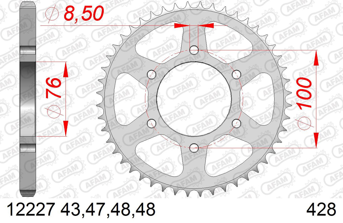 AFAM Tagumine hammasratas 12227-52, 52z, samm 428, teras