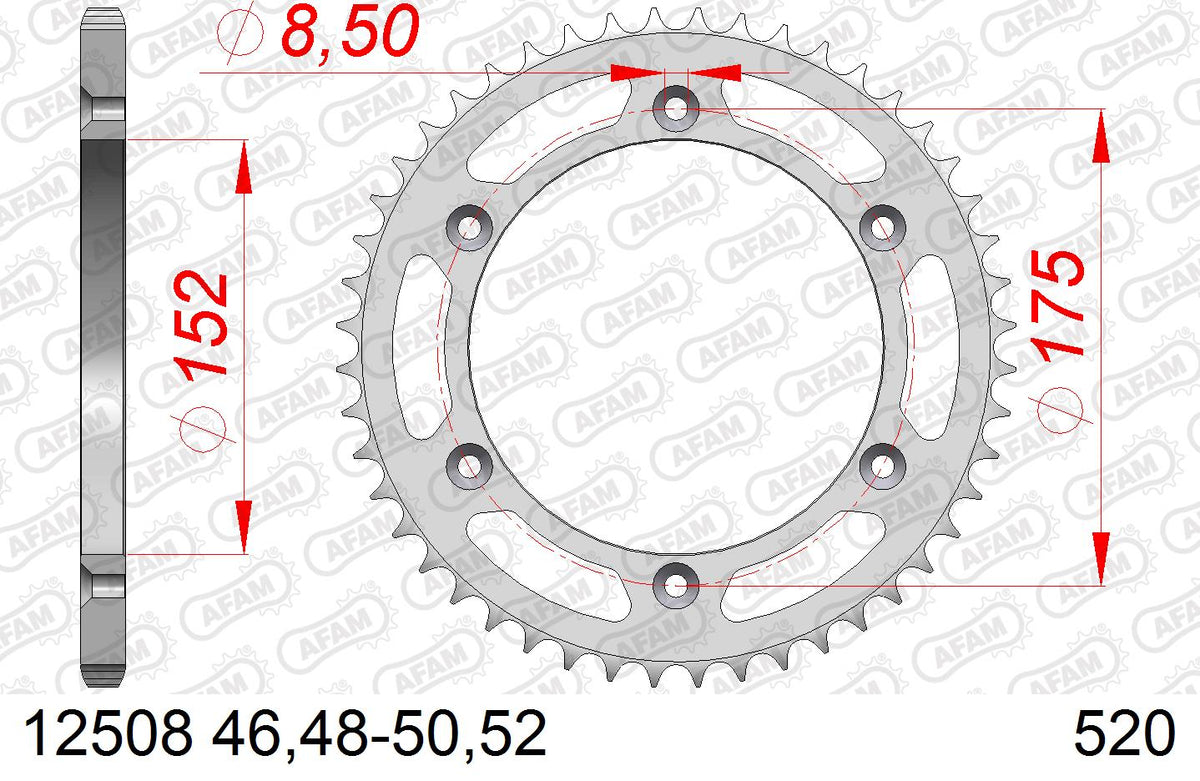 AFAM Tagumine hammasratas 12508-50, 50z, samm 520, teras
