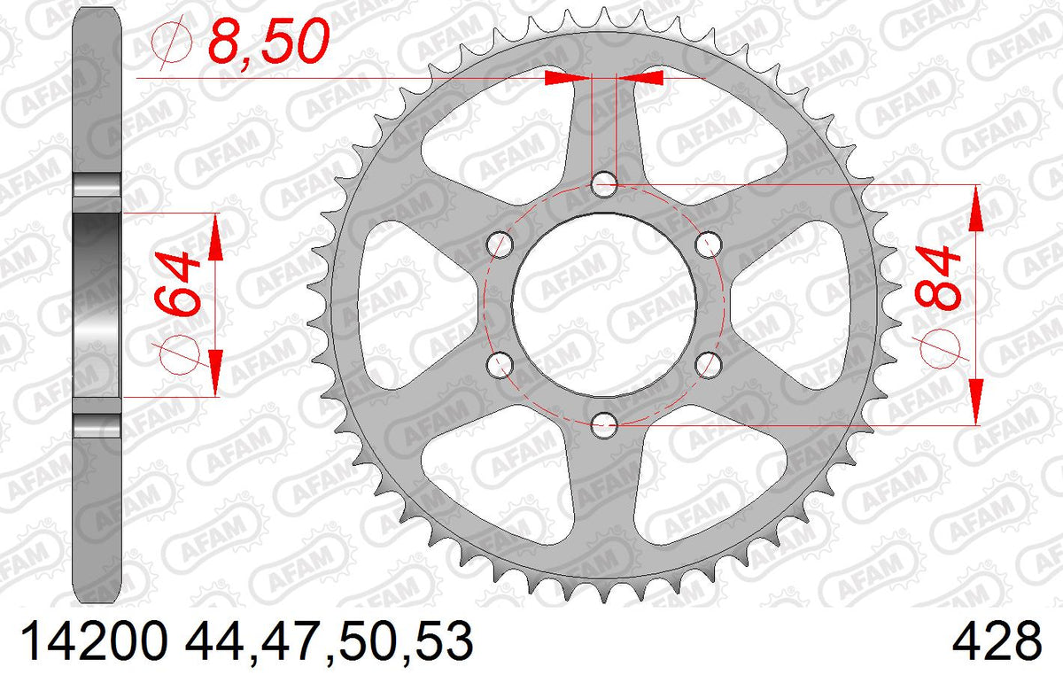 AFAM Tagumine hammasratas 14200-53, 53z, samm 428, teras
