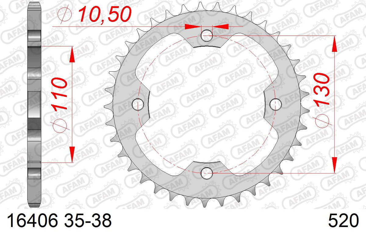 AFAM Tagumine hammasratas 16406-38, 38z, samm 520, teras