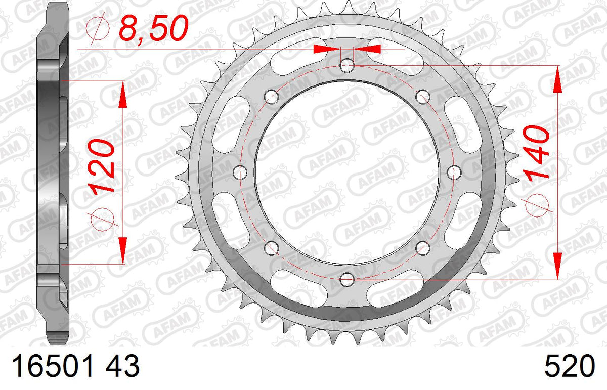 AFAM Tagumine hammasratas 16501-43, 43z, samm 520, teras