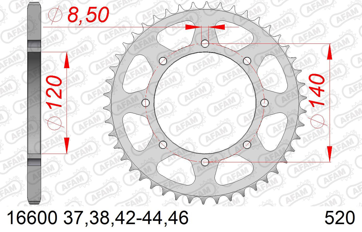 AFAM Tagumine hammasratas 16600-37, 37z, samm 520, teras