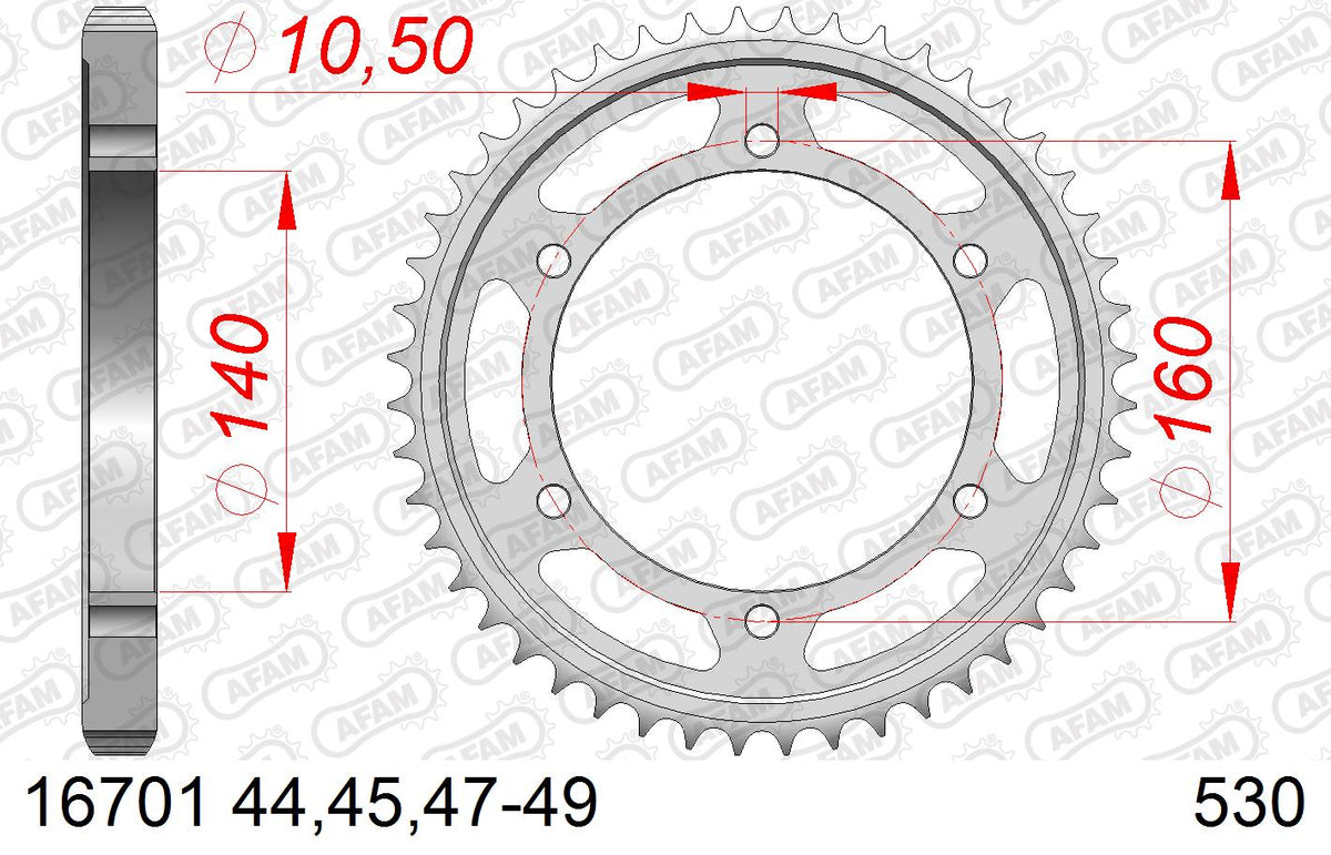 AFAM Tagumine hammasratas 16701-45, 45z, samm 530, teras