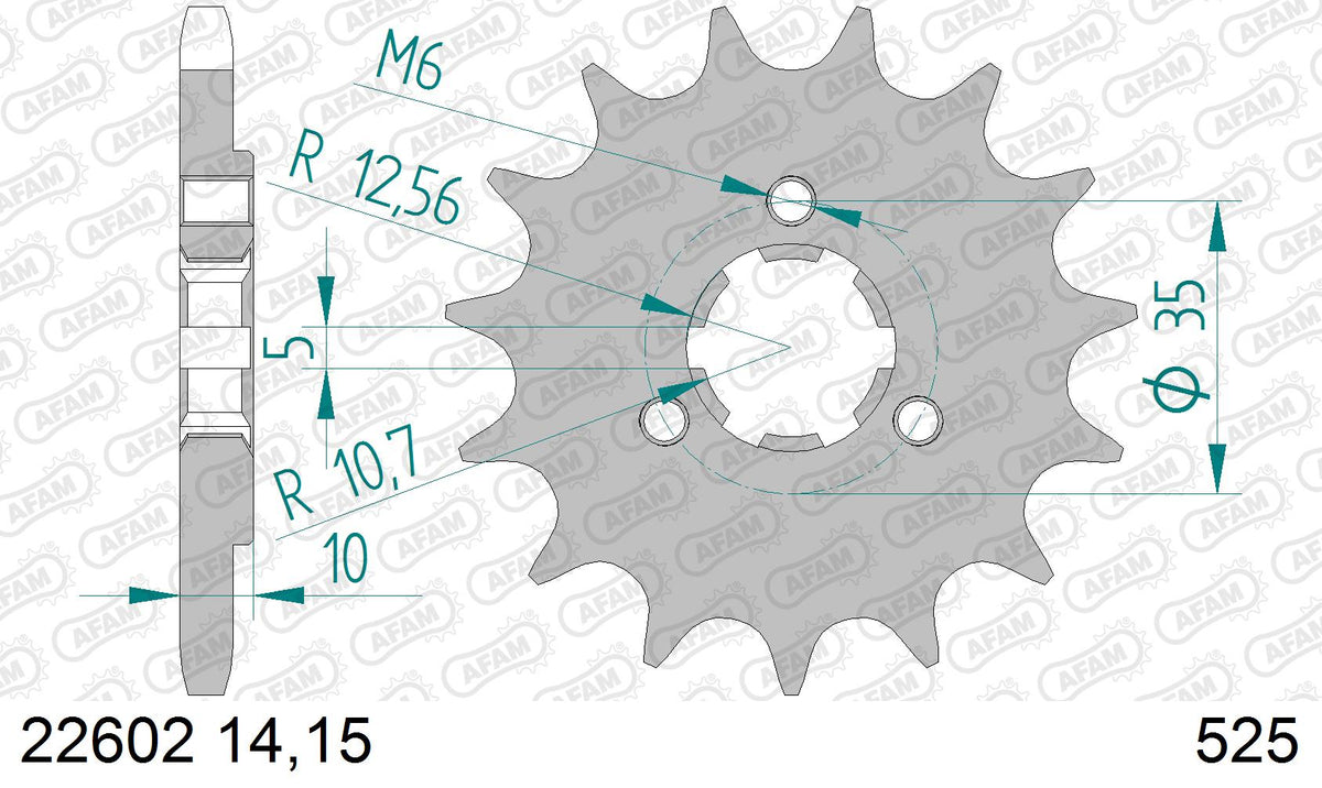 AFAM Eesmine hammasratas 22602-15, 15z, samm 525, teras