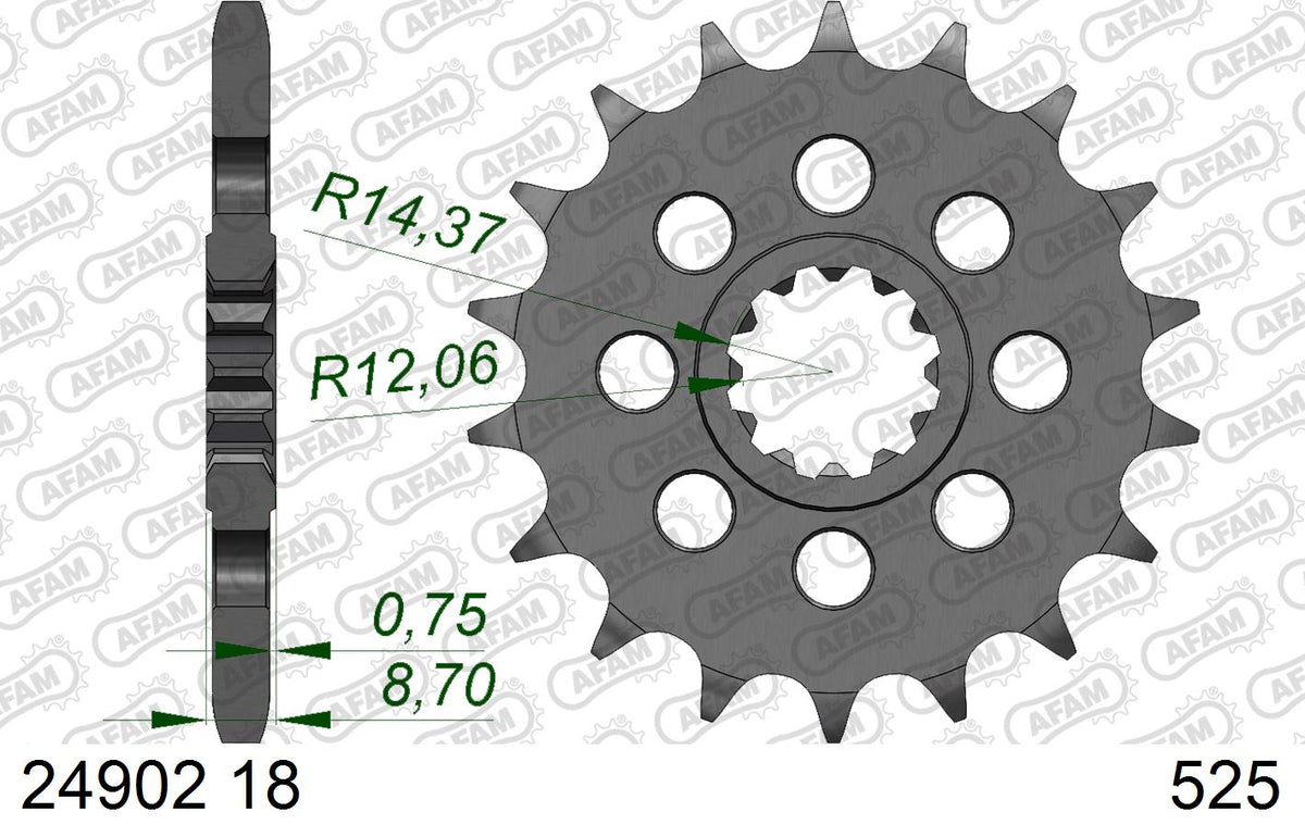 AFAM Eesmine hammasratas 24902-18, 18z, samm 525, teras