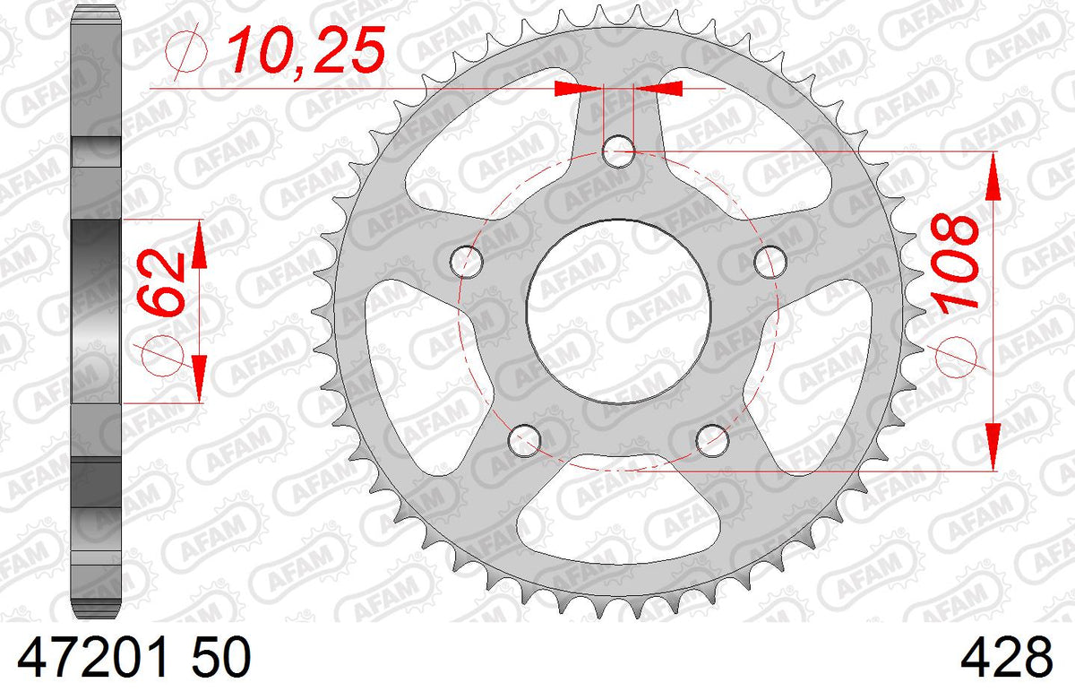 AFAM Tagumine hammasratas 47201-50, 50z, samm 428, teras