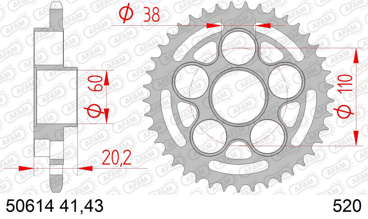AFAM Tagumine hammasratas 50614-41, 41z, samm 520, teras