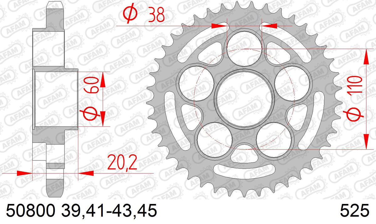 AFAM Tagumine hammasratas 50800-43, 43z, samm 525, teras