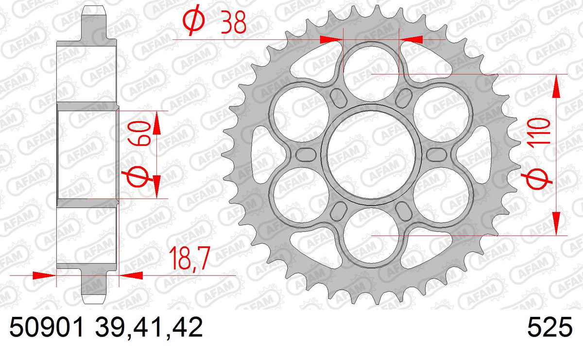 AFAM Tagumine hammasratas 50901-39, 39z, samm 525, teras