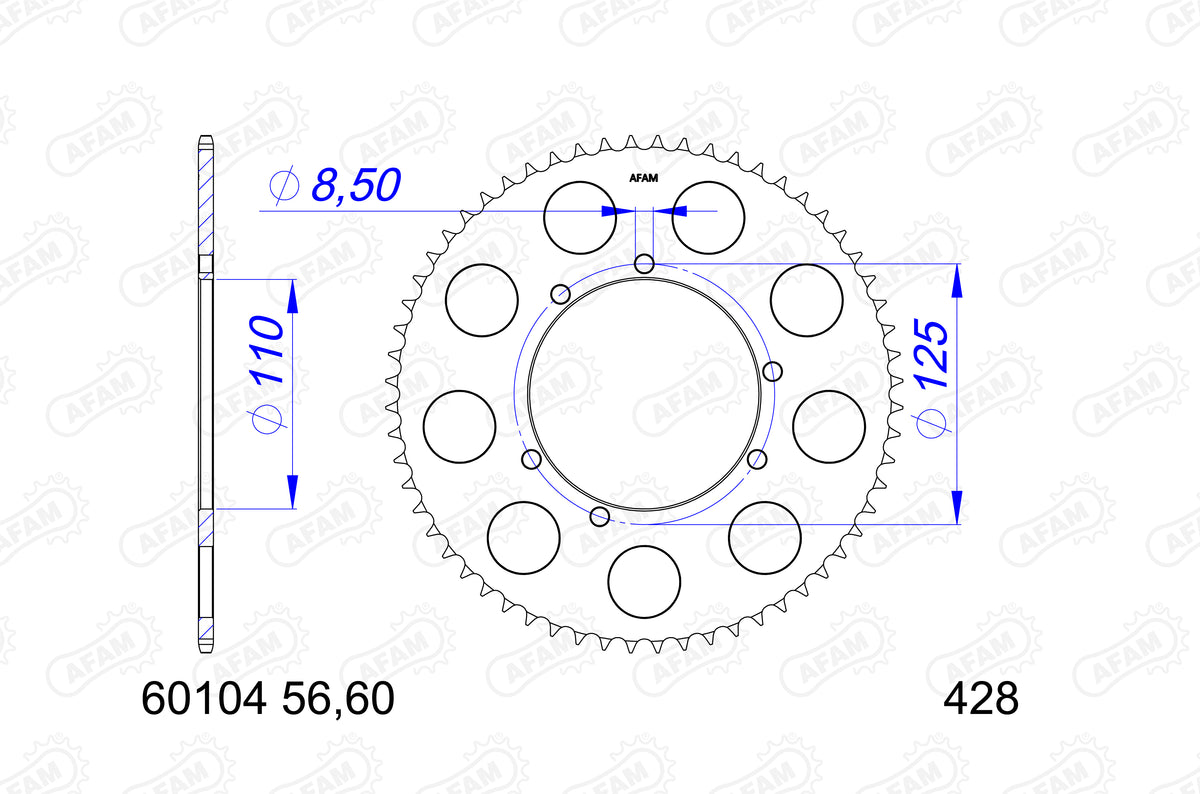 AFAM Tagumine hammasratas 60104-56, 56z, samm 428