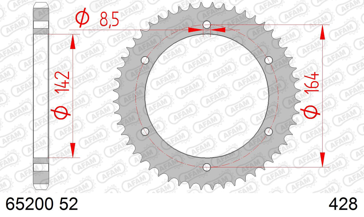AFAM Tagumine hammasratas 65200-52, 52z, samm 428, teras