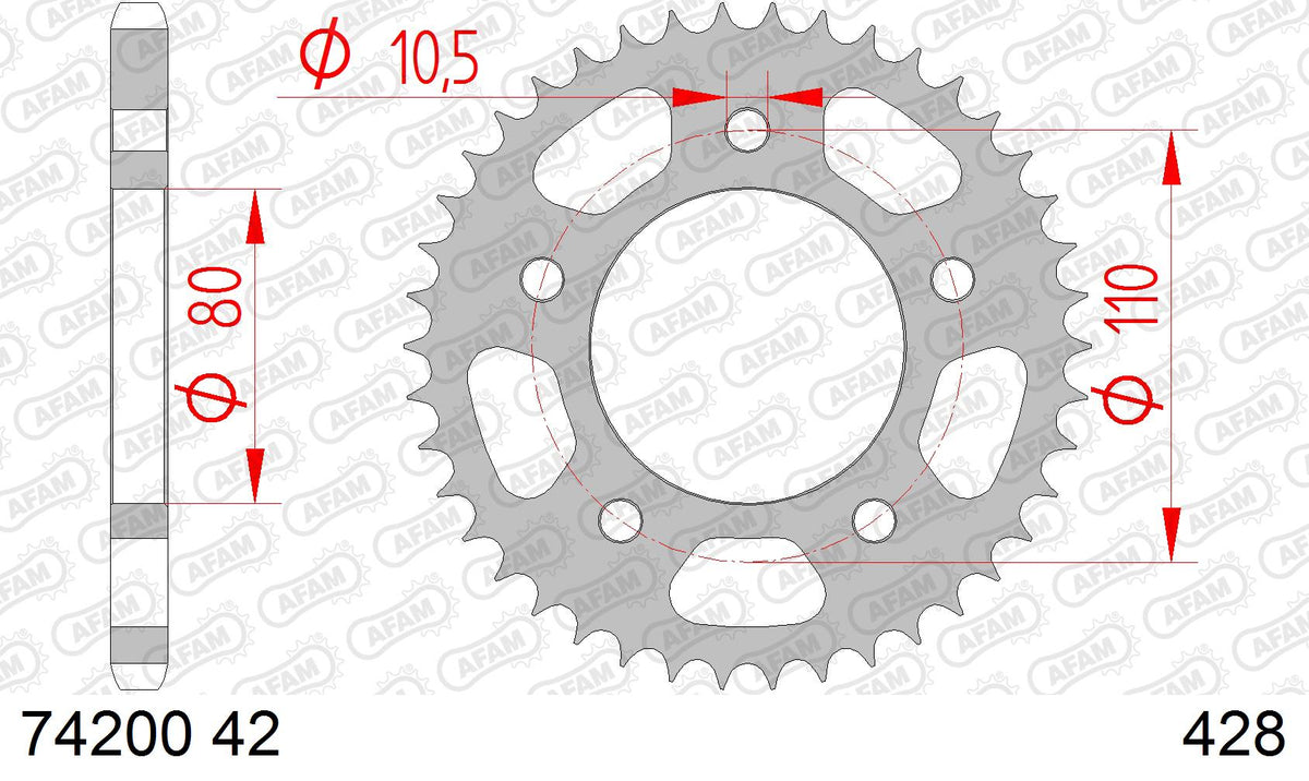 AFAM Tagumine hammasratas 74200-42, 42z, samm 428, teras