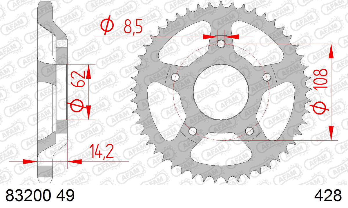 AFAM Tagumine hammasratas 83200-49, 49z, samm 428, teras