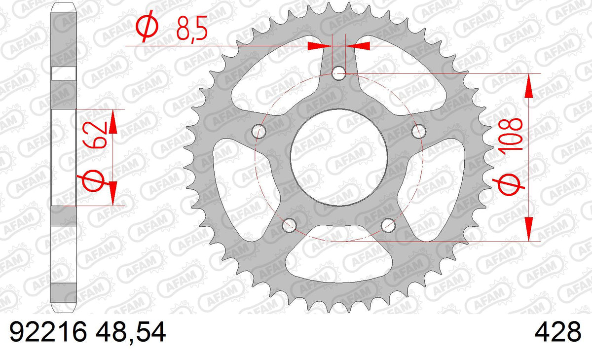 AFAM Tagumine hammasratas 92216-48, 48z, samm 428, teras