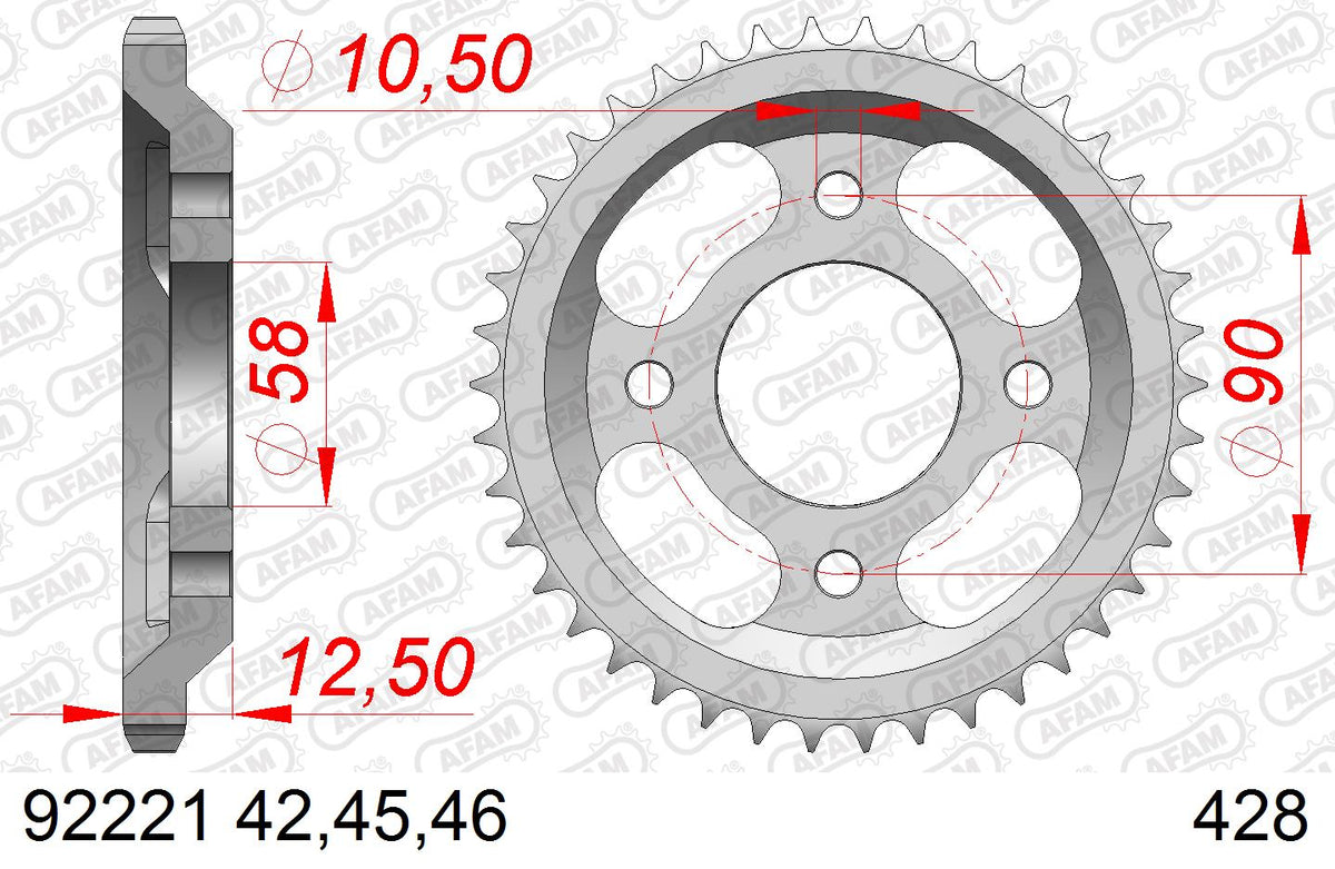 AFAM Tagumine hammasratas 92221-46, 46z, samm 428, teras