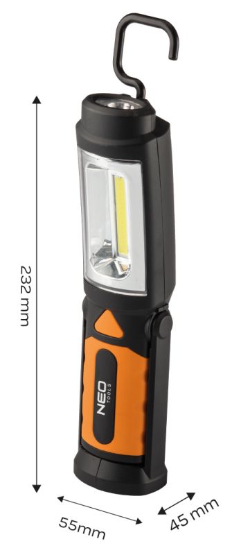 NEO Tools Patarei-töökojalamp 300 lm COB 2 ühes, patareid 3xAA
