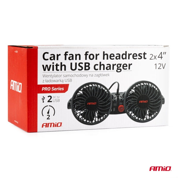 AMiO Autoventilaator, peatoele, kahekordne, USB, 12 V