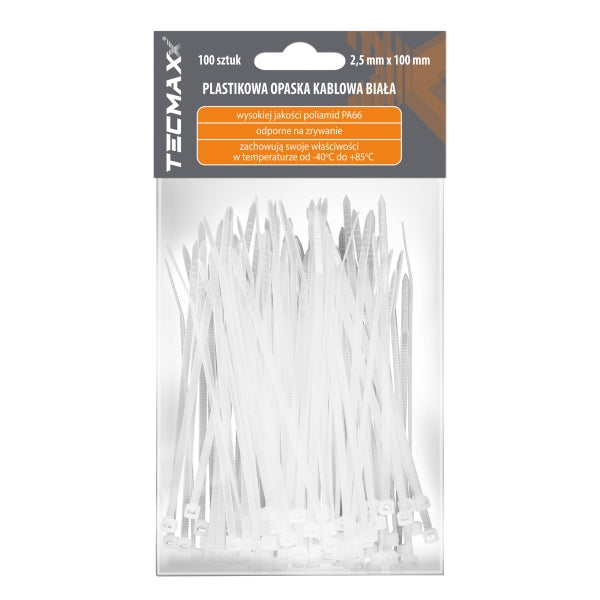 Tecmaxx Kaablisidemed 100 x 2,5 mm, valge, 100 tk