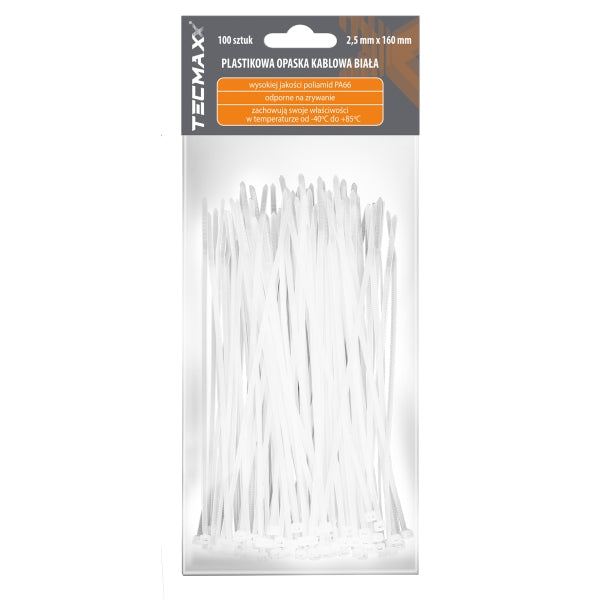 Tecmaxx Kaablisidemed 160 x 2,5 mm, valge, 100 tk