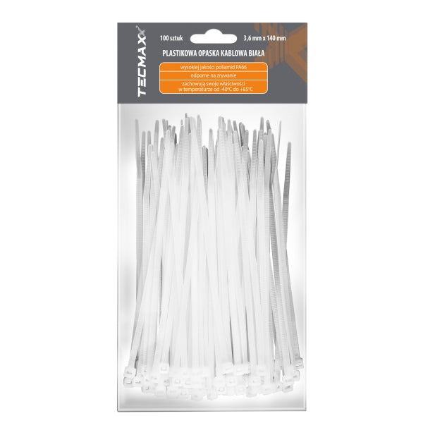 Tecmaxx Kaablisidemed 140 x 3,6 mm, valge, 100 tk