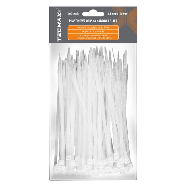 Tecmaxx Kaablisidemed 160 x 4,8 mm, valge, 100 tk