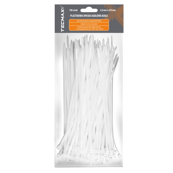 Tecmaxx Kaablisidemed 250 x 4,8 mm, valge, 100 tk