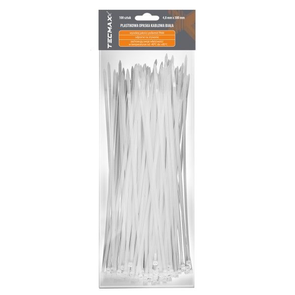 Tecmaxx Kaablisidemed 300 x 4,8 mm, valge, 100 tk