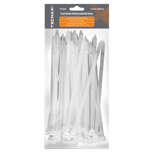 Tecmaxx Kaablisidemed 200 x 7,6 mm, valge, 50 tk