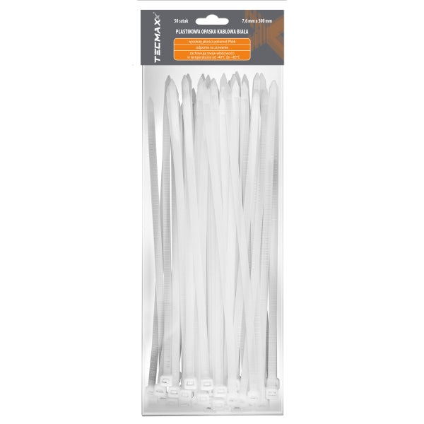 Tecmaxx Kaablisidemed 300 x 7,6 mm, valge, 50 tk