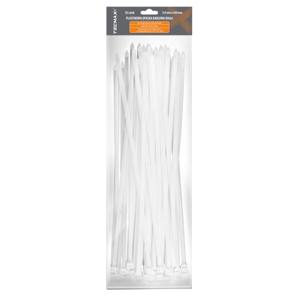 Tecmaxx Kaablisidemed 450 x 9 mm, valge, 50 tk