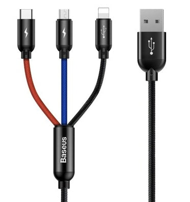 Baseus Multilaadimiskaabel 3in1 USB-C / Lightning / Micro, 3 A, 1,2 m, must