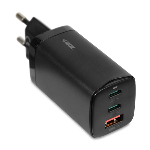 iBOX Võrgulaadija GaN C-65 PD 65 W, USB-C, USB-C kaabliga, must