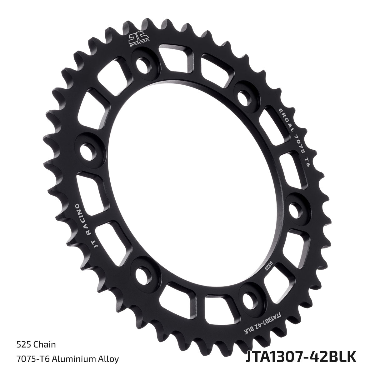 JT Sprockets Tagumine hammasratas JTA1307.42BLK, 42z, samm 525, RaceLite alumiinium, must