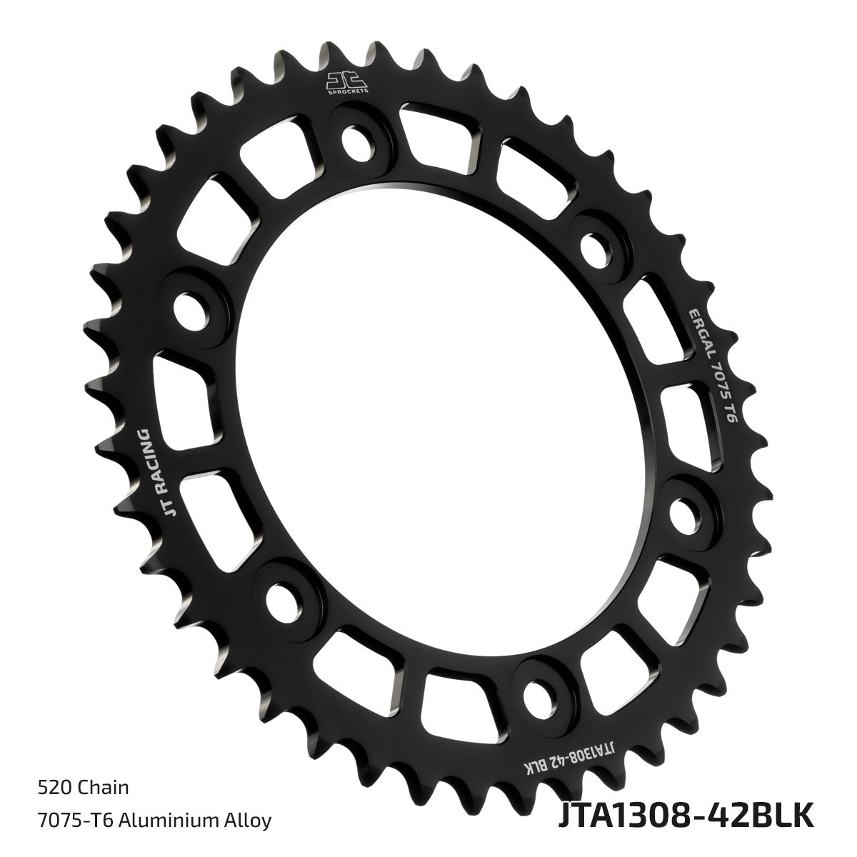 JT Sprockets Tagumine hammasratas JTA1308.42BLK, 42z, samm 520, RaceLite alumiinium, must