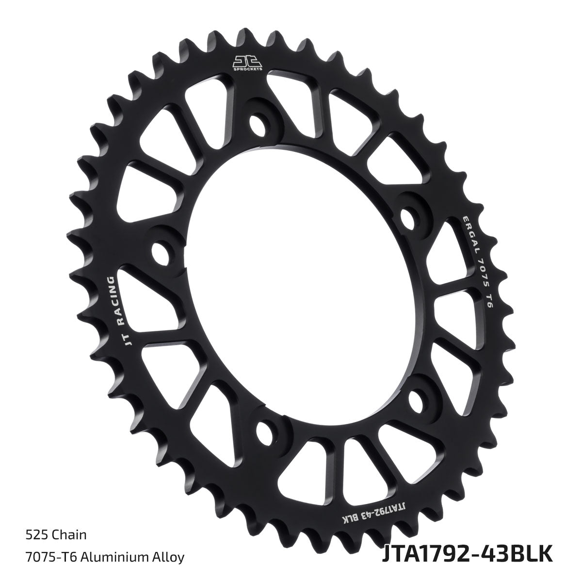 JT Sprockets Tagumine hammasratas JTA1792.43BLK, 43z, samm 525, RaceLite alumiinium, must