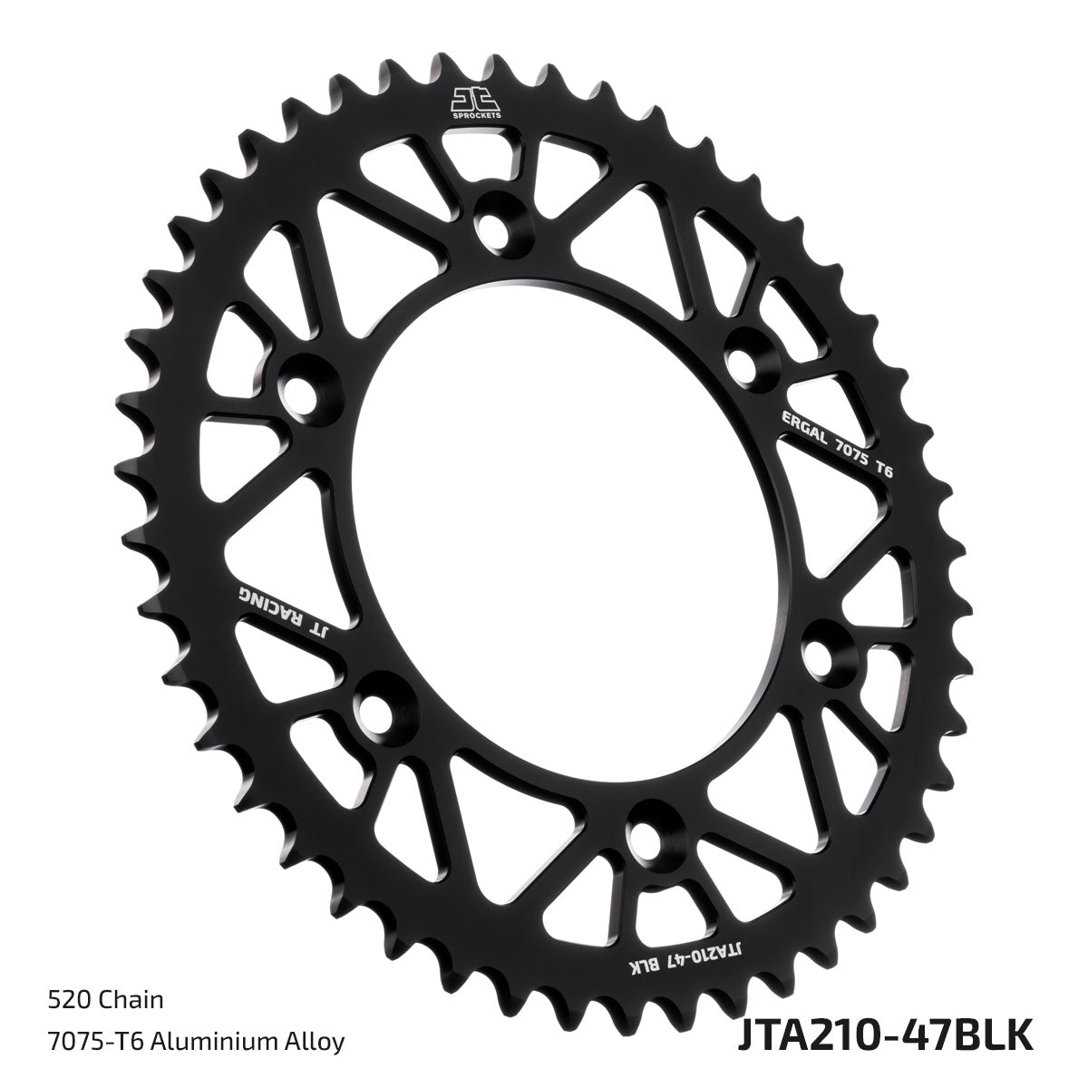 JT Sprockets Tagumine hammasratas JTA210.47BLK, 47z, samm 520, RaceLite alumiinium, must
