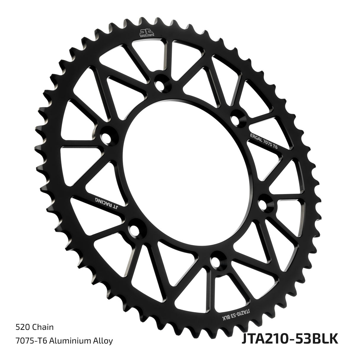 JT Sprockets Tagumine hammasratas JTA210.53BLK, 53z, samm 520, RaceLite alumiinium, must