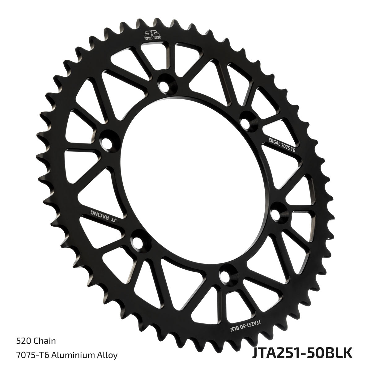 JT Sprockets Tagumine hammasratas JTA251.50BLK, 50z, samm 520, RaceLite alumiinium, must