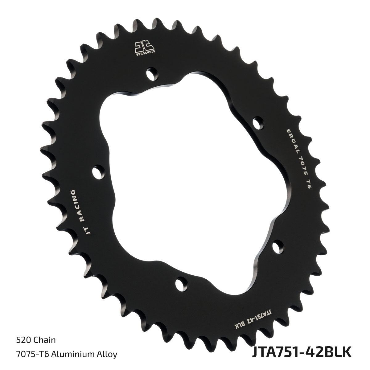 JT Sprockets Tagumine hammasratas JTA751.42BLK, 42z, samm 520, RaceLite alumiinium, must
