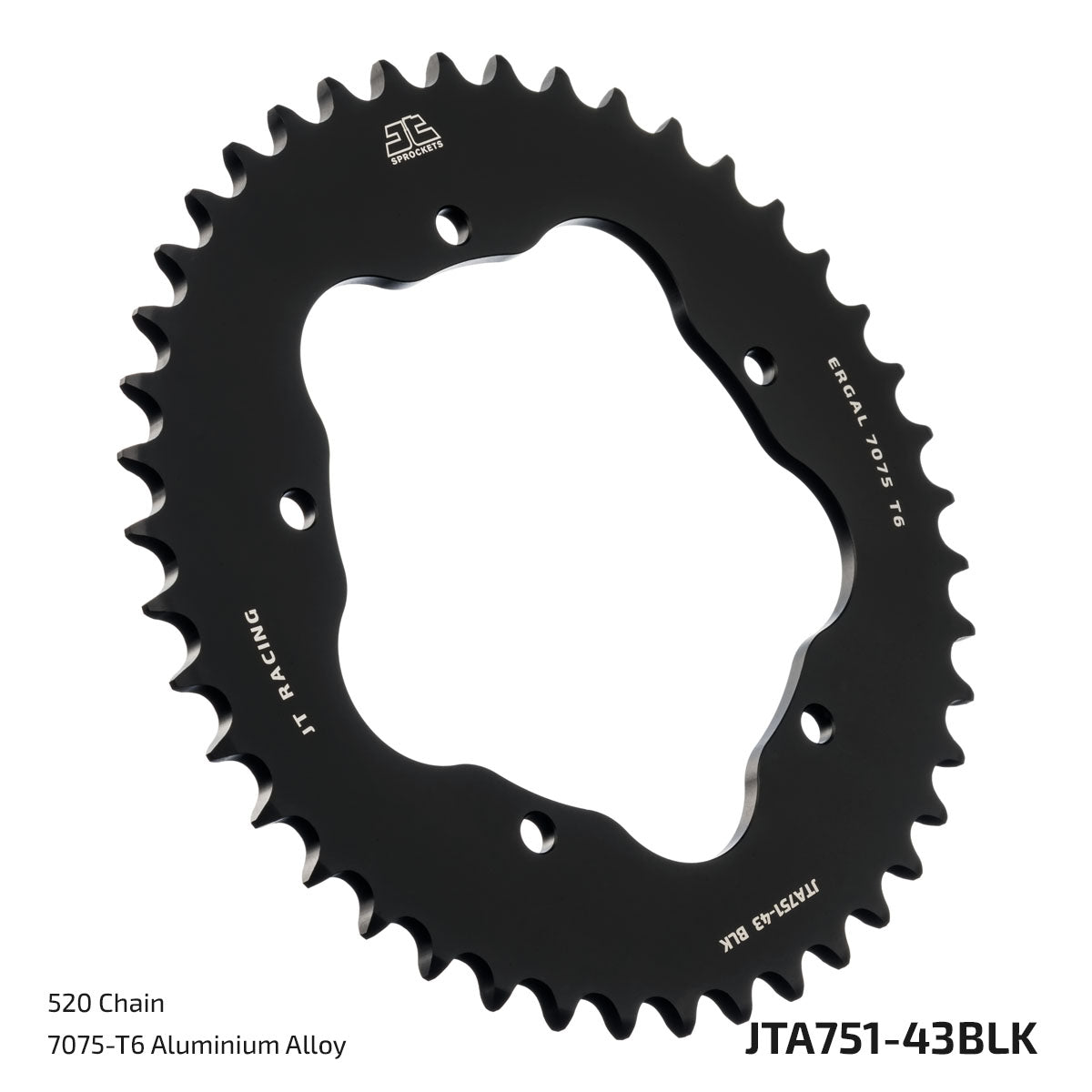 JT Sprockets Tagumine hammasratas JTA751.43BLK, 43z, samm 520, RaceLite alumiinium, must