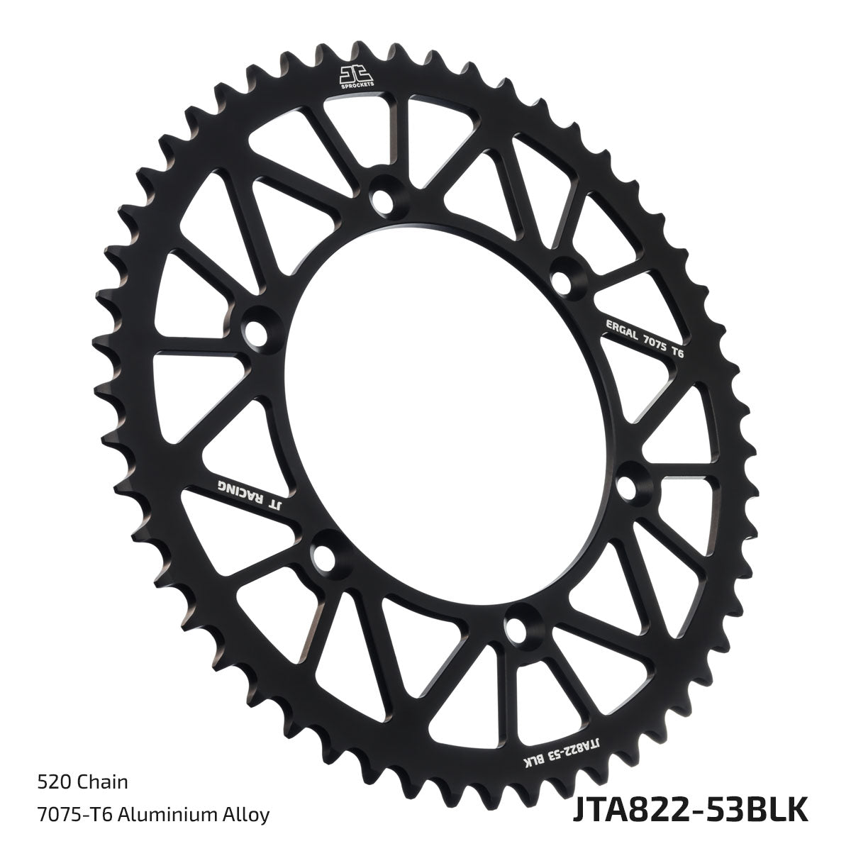 JT Sprockets Tagumine hammasratas JTA822.53BLK, 53z, samm 520, RaceLite alumiinium, must