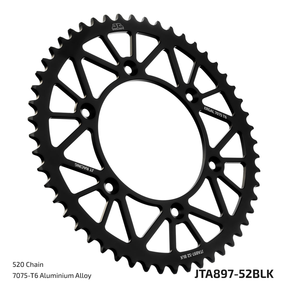 JT Sprockets Tagumine hammasratas JTA897.52BLK, 52z, samm 520, RaceLite alumiinium, must