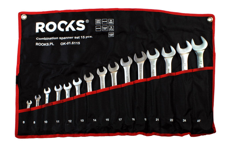 ROOKS Leht-silmusvõtmete komplekt karbis 15 osa: 6 8 10 11 12 13 14 15 17 18 19 22 21 24 27